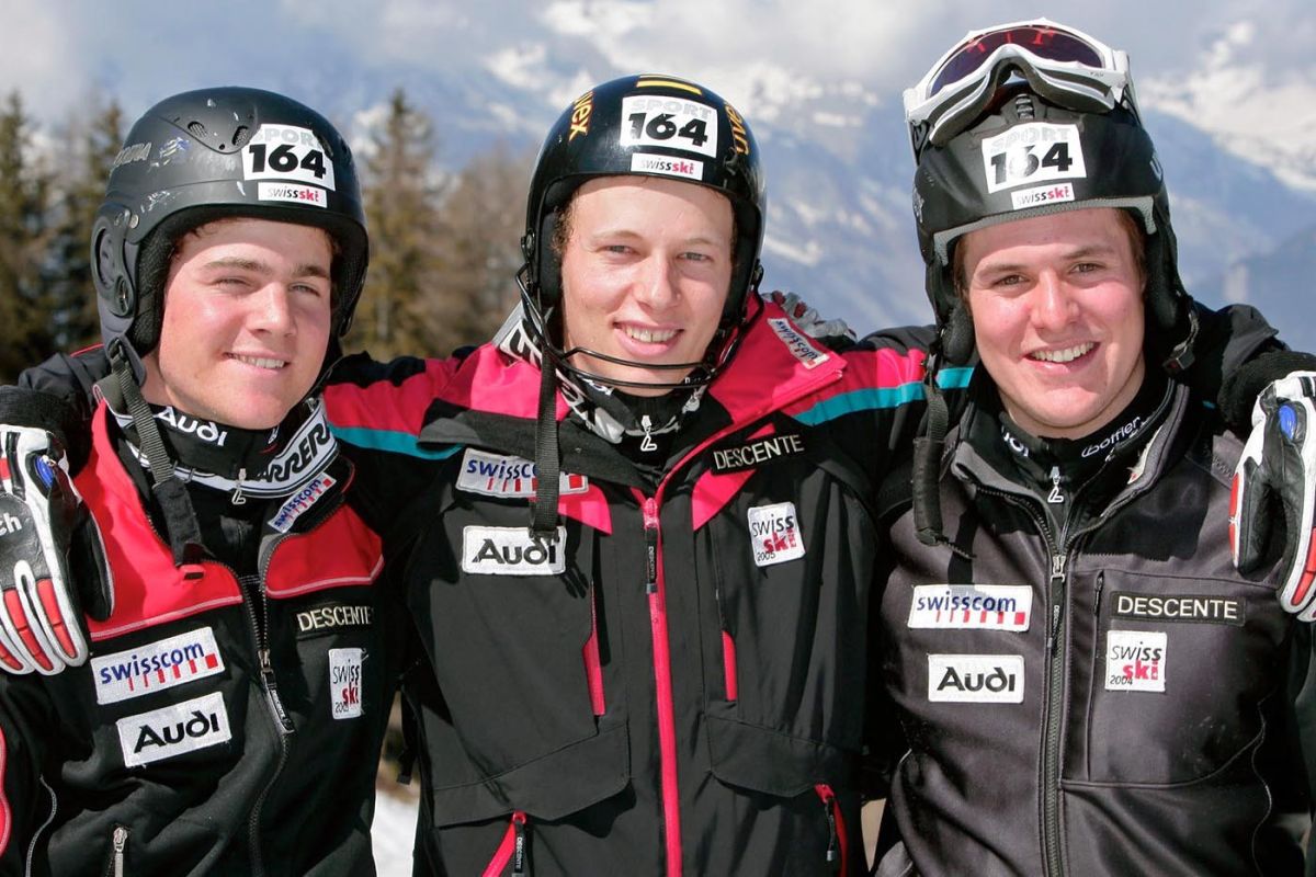 Einst warben auch Schweizer Skistars mit der Marke «Sport164», im Bild (v.l.n.r.) Marc Berthod, Marc Gini und Daniel Albrecht nach den Schweizer Slalom-Meisterschaften im Jahr 2005 in Veysonnaz. Foto:  Keystone-SDA / Olivier Maire
